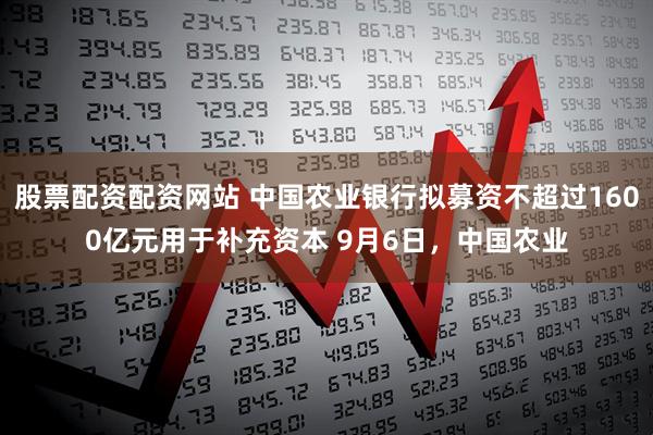 股票配资配资网站 中国农业银行拟募资不超过1600亿元用于补充资本 9月6日，中国农业
